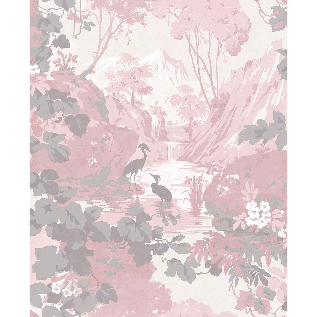 Eden Pink Crane Lagoon Wallpaper - York Wallcoverings - M1676 - York Wallcoverings Wallpaper