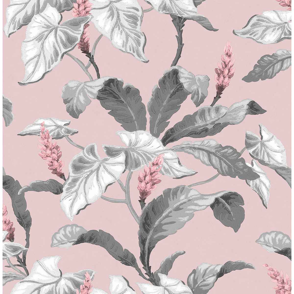 Meridian Parade Pink Tropical Leaves Wallpaper - York Wallcoverings - M1690 - York Wallcoverings Wallpaper