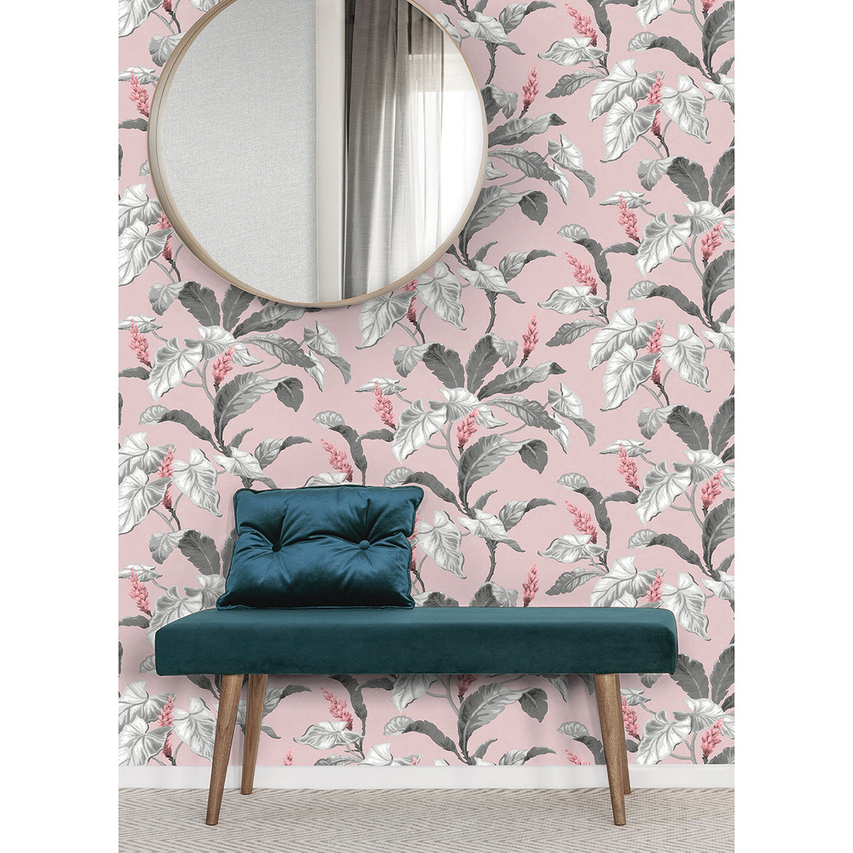 meridian-parade-pink-tropical-leaves-wallpaper-york-wallcoverings-m1690 - York Wallcoverings Wallpaper