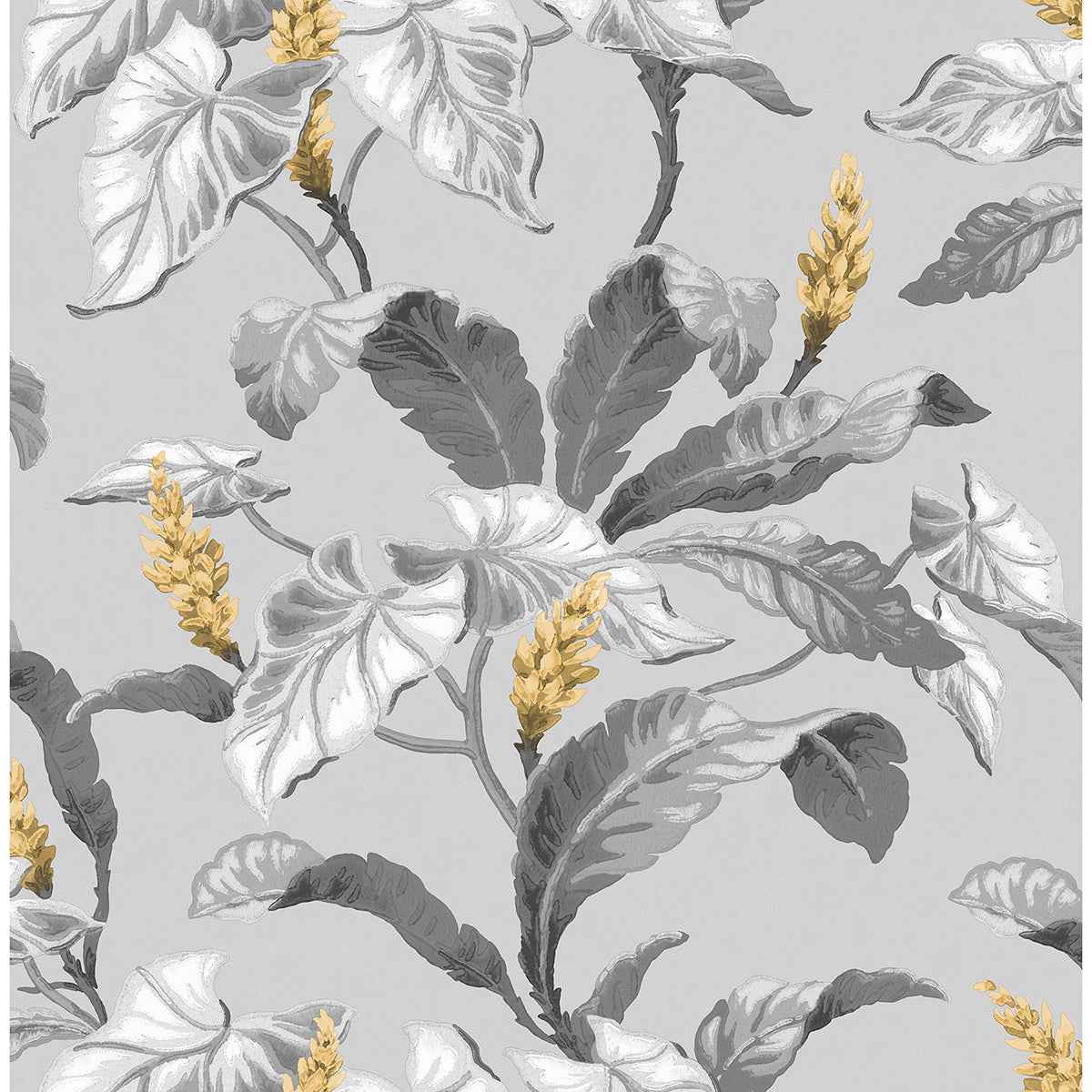 Meridian Parade Grey Tropical Leaves Wallpaper - York Wallcoverings - M1691 - York Wallcoverings Wallpaper
