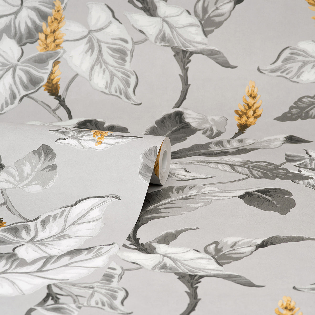 meridian-parade-grey-tropical-leaves-wallpaper-york-wallcoverings-m1691 - York Wallcoverings Wallpaper