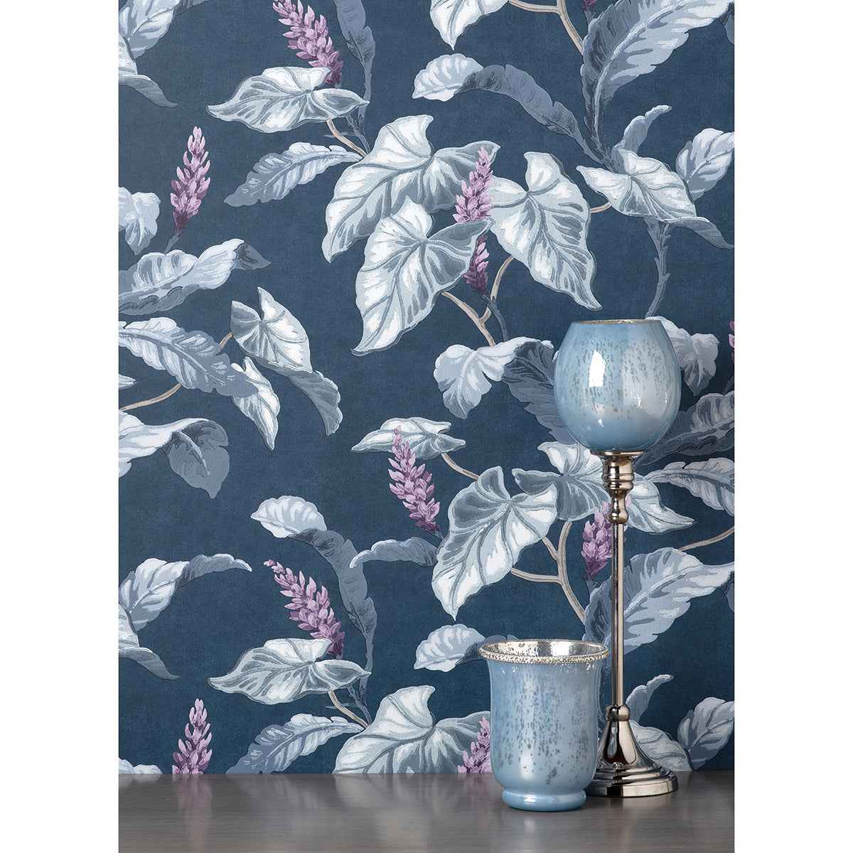Meridian Parade Blue Tropical Leaves Wallpaper - York Wallcoverings - M1693 - York Wallcoverings Wallpaper