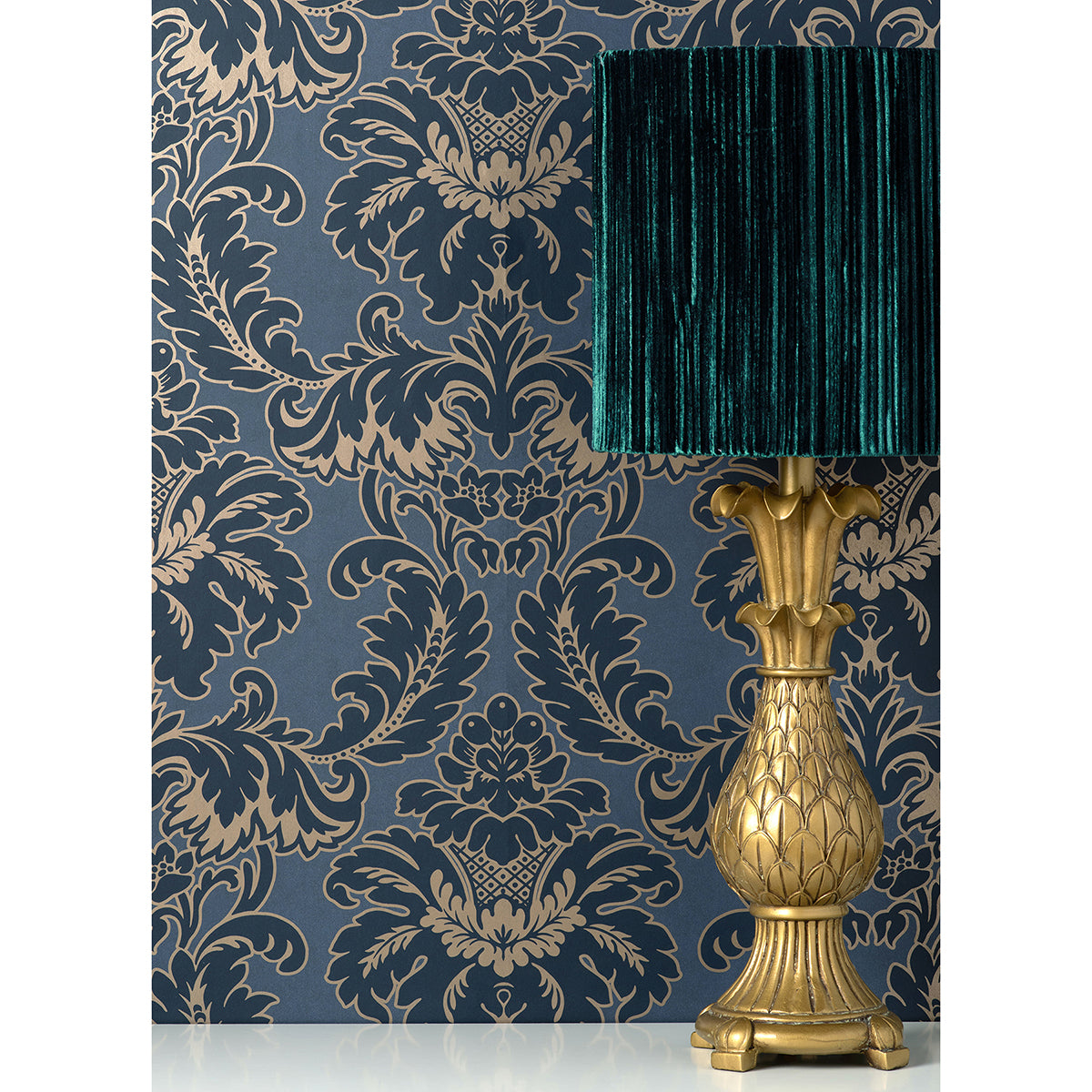 windsor-blue-damask-wallpaper-york-wallcoverings-m1704 - York Wallcoverings Wallpaper
