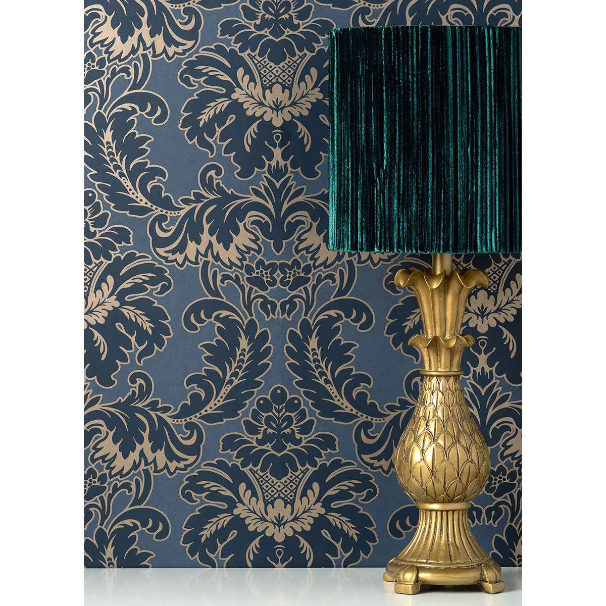 Windsor Blue Damask Wallpaper - York Wallcoverings - M1704 - York Wallcoverings Wallpaper