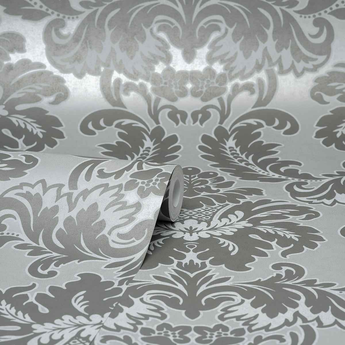 Windsor Grey Damask Wallpaper - York Wallcoverings - M1705 - York Wallcoverings Wallpaper