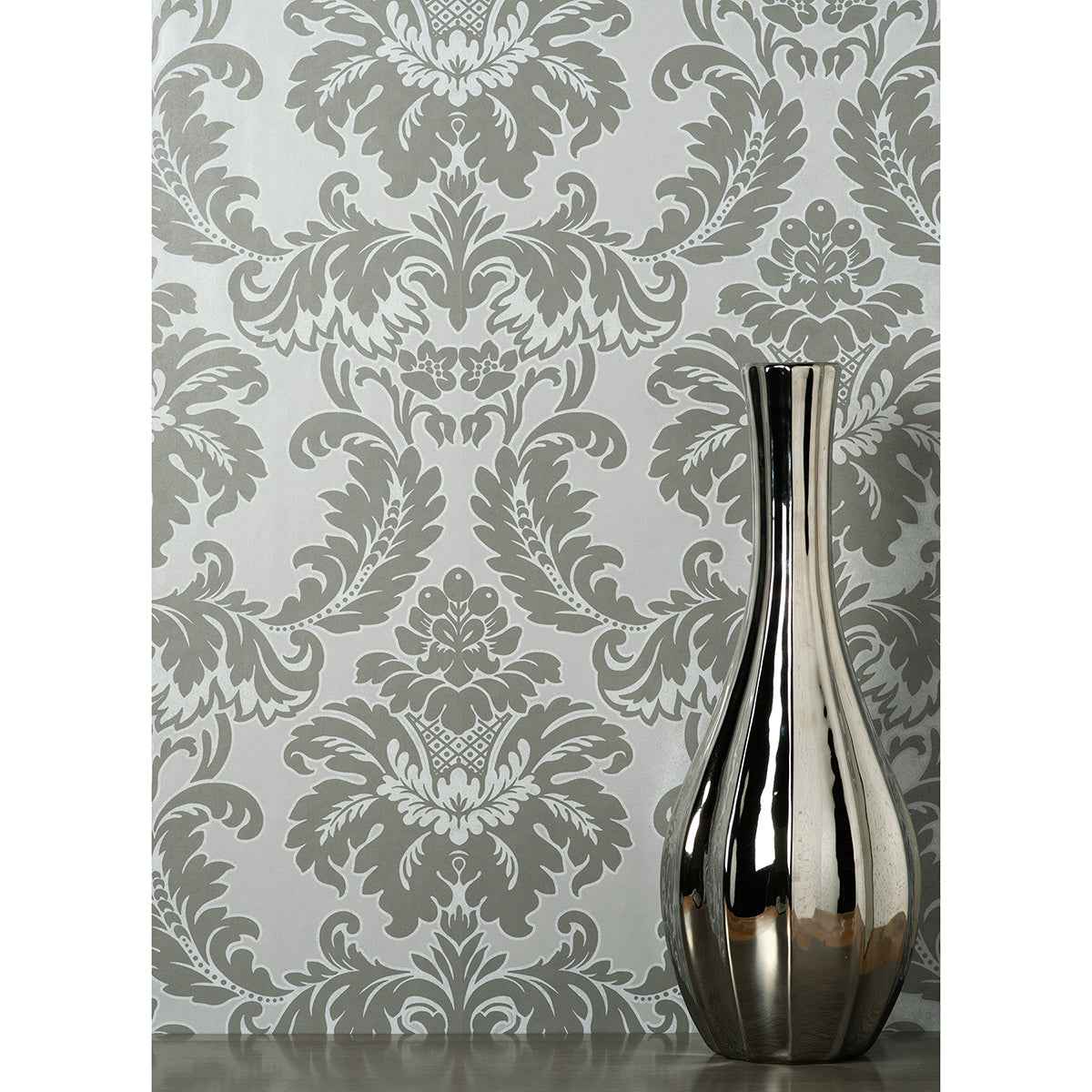 Windsor Grey Damask Wallpaper - York Wallcoverings - M1705 - York Wallcoverings Wallpaper