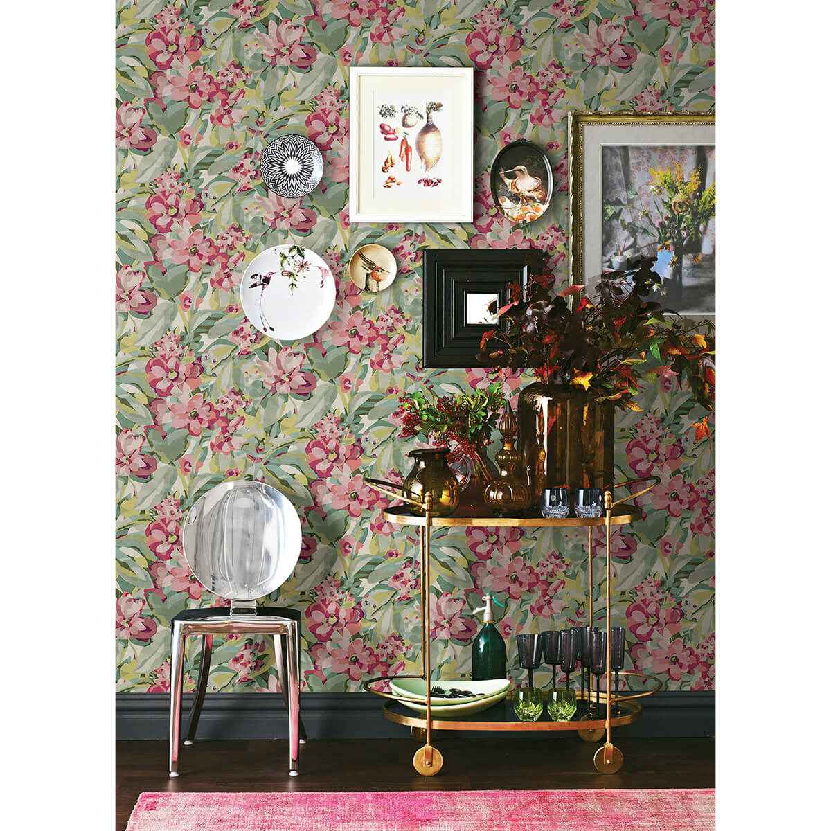 Wine Belles Fleurs Peel and Stick Wallpaper - York Wallcoverings - CBS4512 - York Wallcoverings Wallpaper