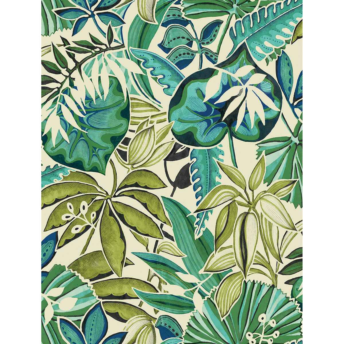 Turquoise Feuilles Peel and Stick Wallpaper - York Wallcoverings - CBS4513 - York Wallcoverings Wallpaper