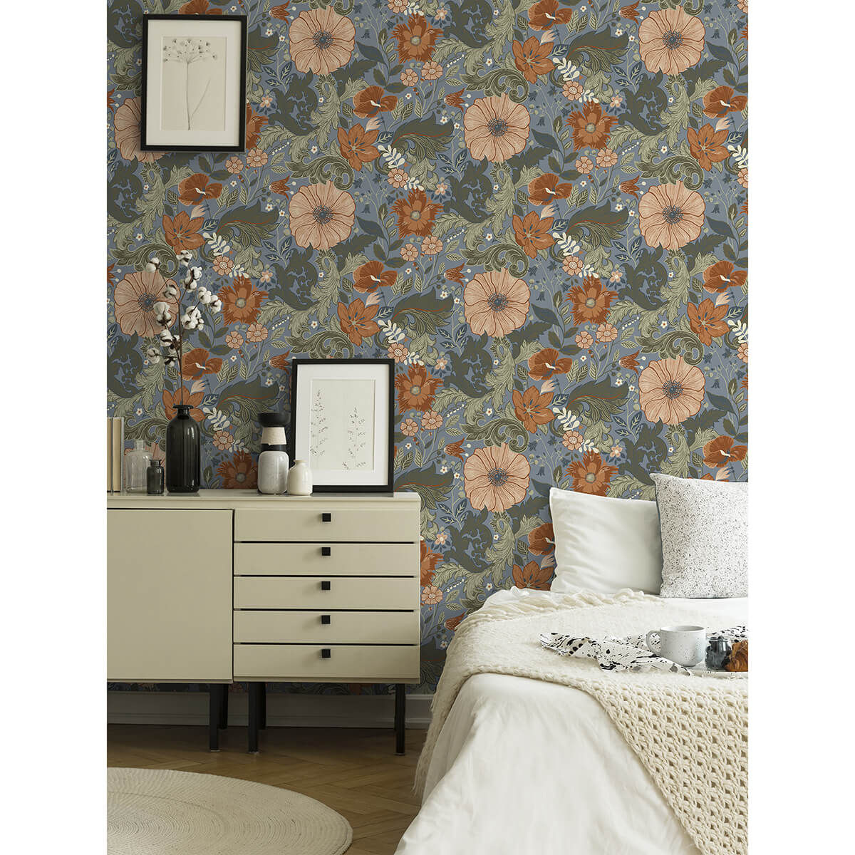 victoria-blue-floral-nouveau-wallpaper-york-wallcoverings-2999-13108 - York Wallcoverings Papel pintado
