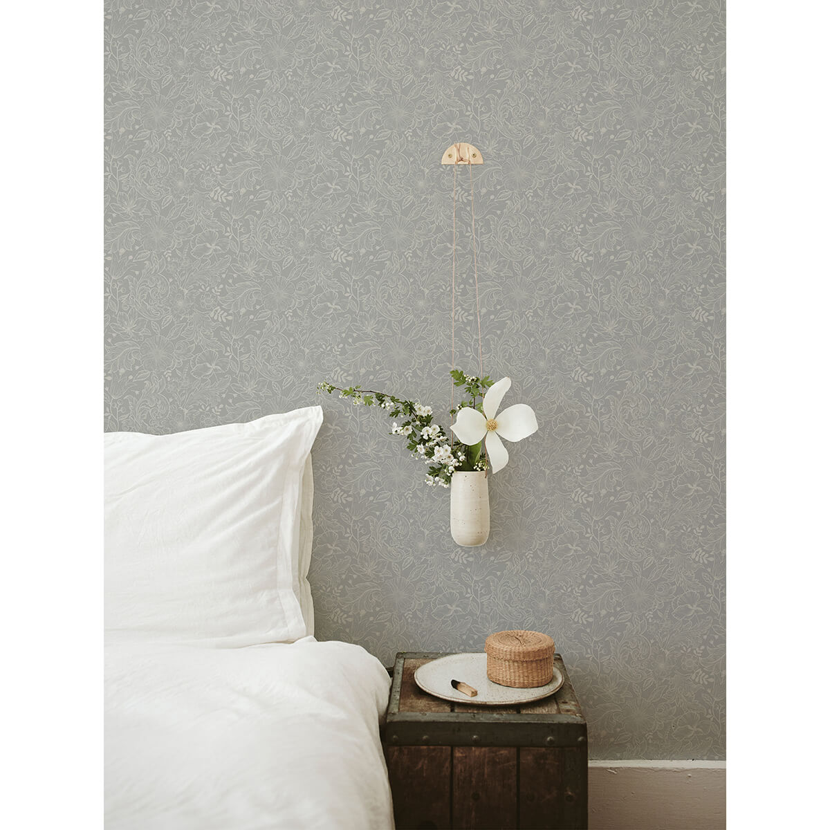 wilma-grey-floral-block-print-wallpaper-york-wallcoverings-2999-13126 - York Wallcoverings Wallpaper