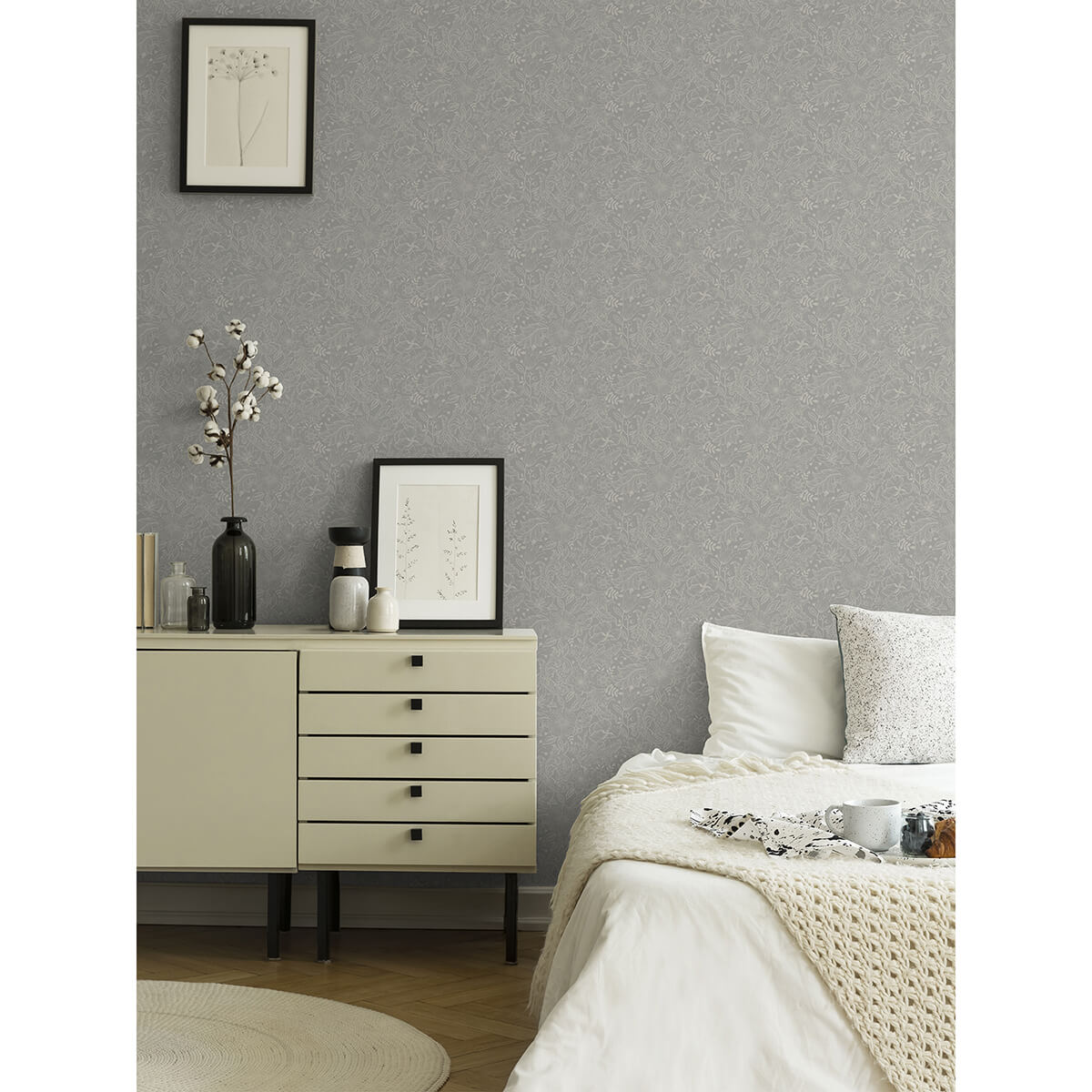 wilma-grey-floral-block-print-wallpaper-york-wallcoverings-2999-13126 - York Wallcoverings Wallpaper