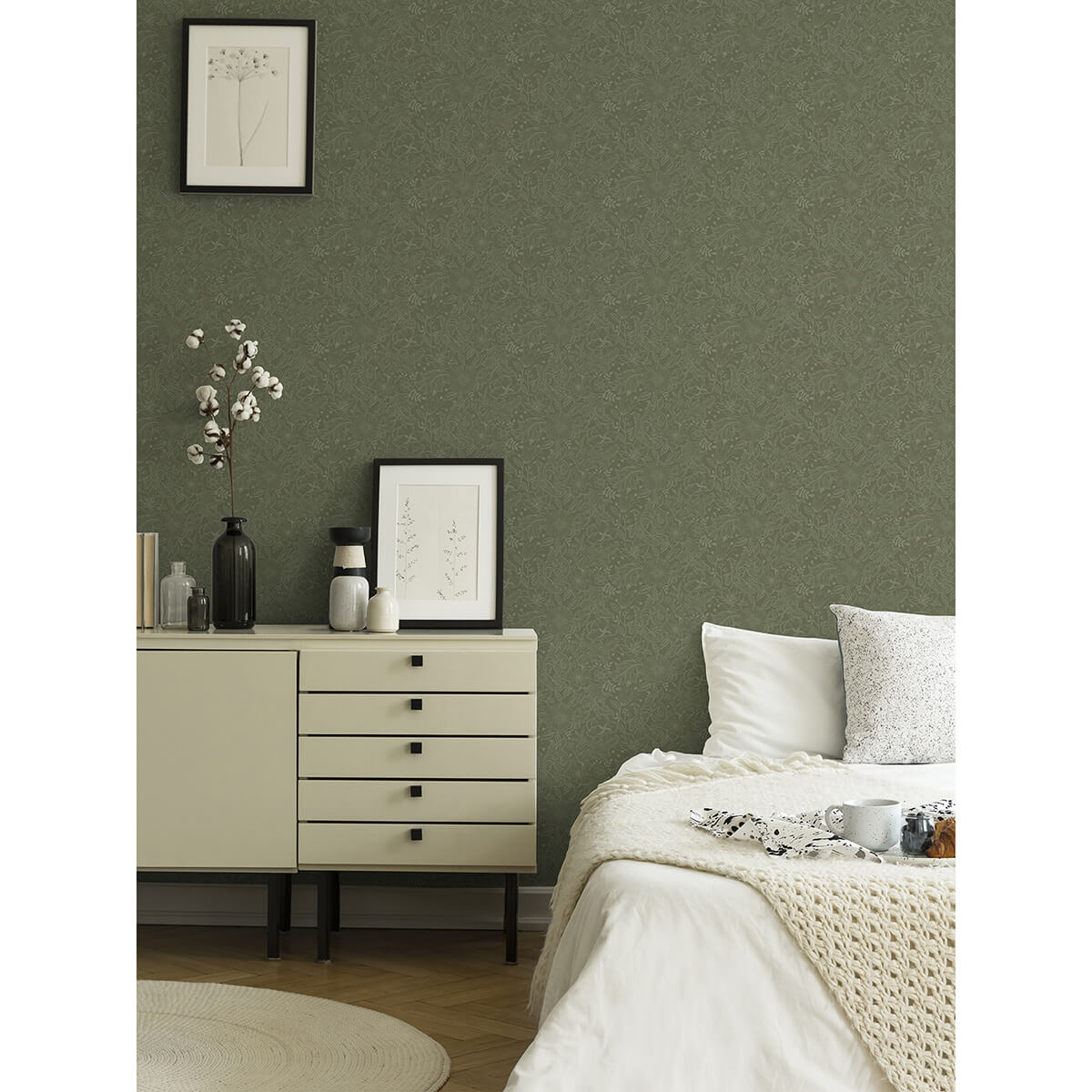 wilma-green-floral-block-print-wallpaper-york-wallcoverings-2999-13129 - York Wallcoverings Papel pintado