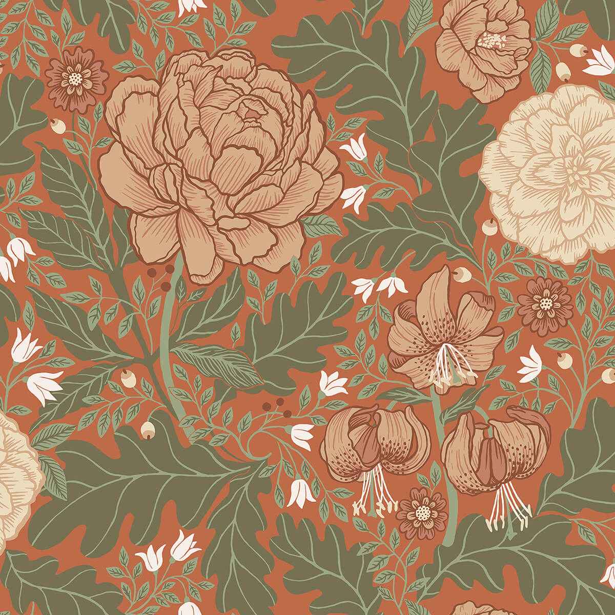 Camille Red Peony & Lily Wallpaper - York Wallcoverings - 2999-14004 - York Wallcoverings Wallpaper