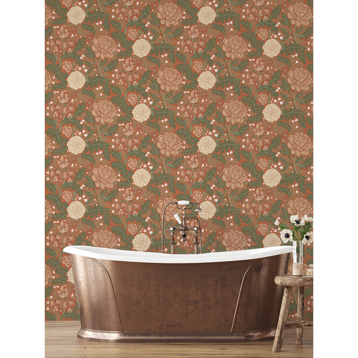 camille-red-peony-lily-wallpaper-york-wallcoverings-2999-14004 - York Wallcoverings Wallpaper