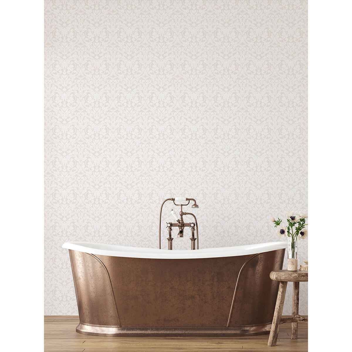 Rosali Cream Scroll Damask Wallpaper - York Wallcoverings - 2999-14005 - York Wallcoverings Wallpaper