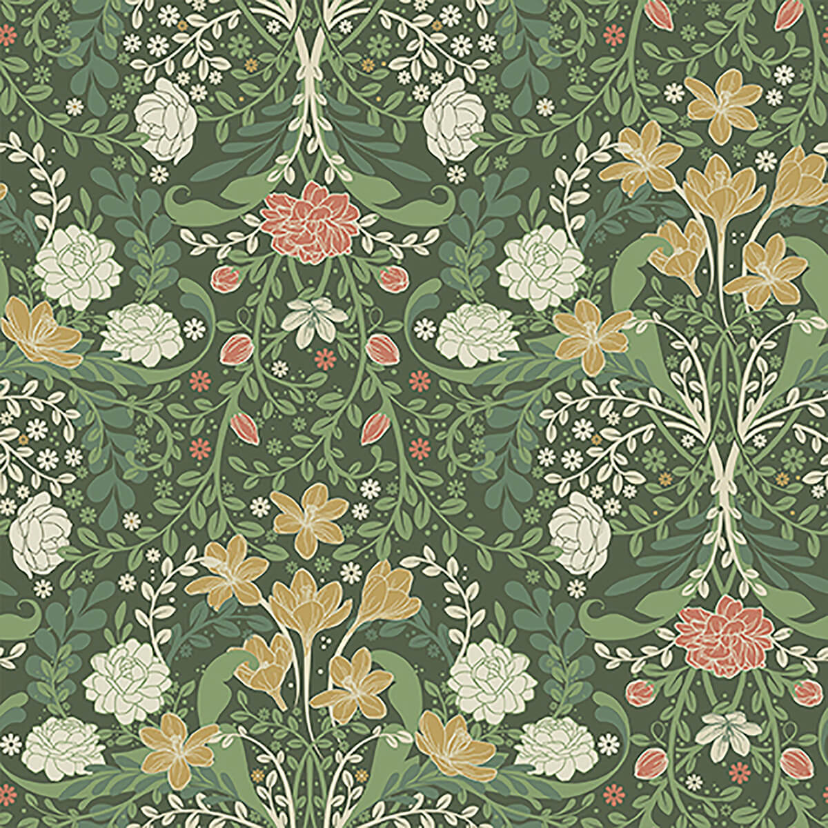 froso-green-garden-damask-wallpaper-york-wallcoverings-2999-24102 - York Wallcoverings Wallpaper