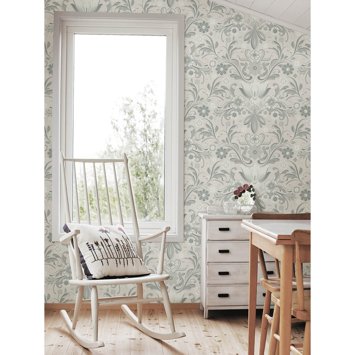 ostanskar-light-grey-retro-floral-wallpaper-york-wallcoverings-2999-24109 - York Wallcoverings Papel pintado