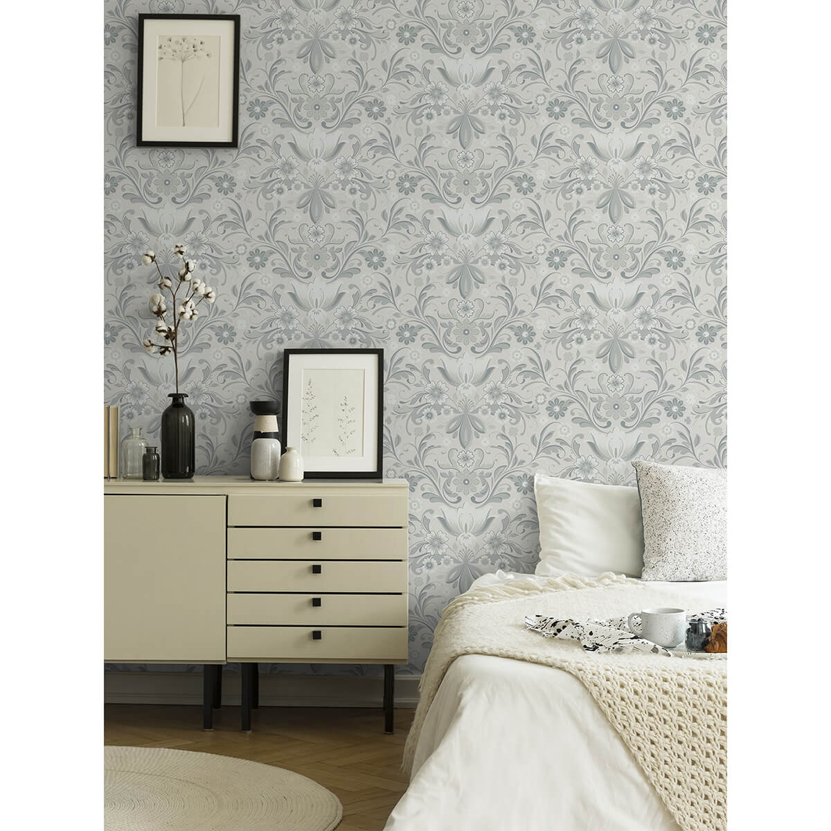 ostanskar-light-grey-retro-floral-wallpaper-york-wallcoverings-2999-24109 - York Wallcoverings Papel pintado