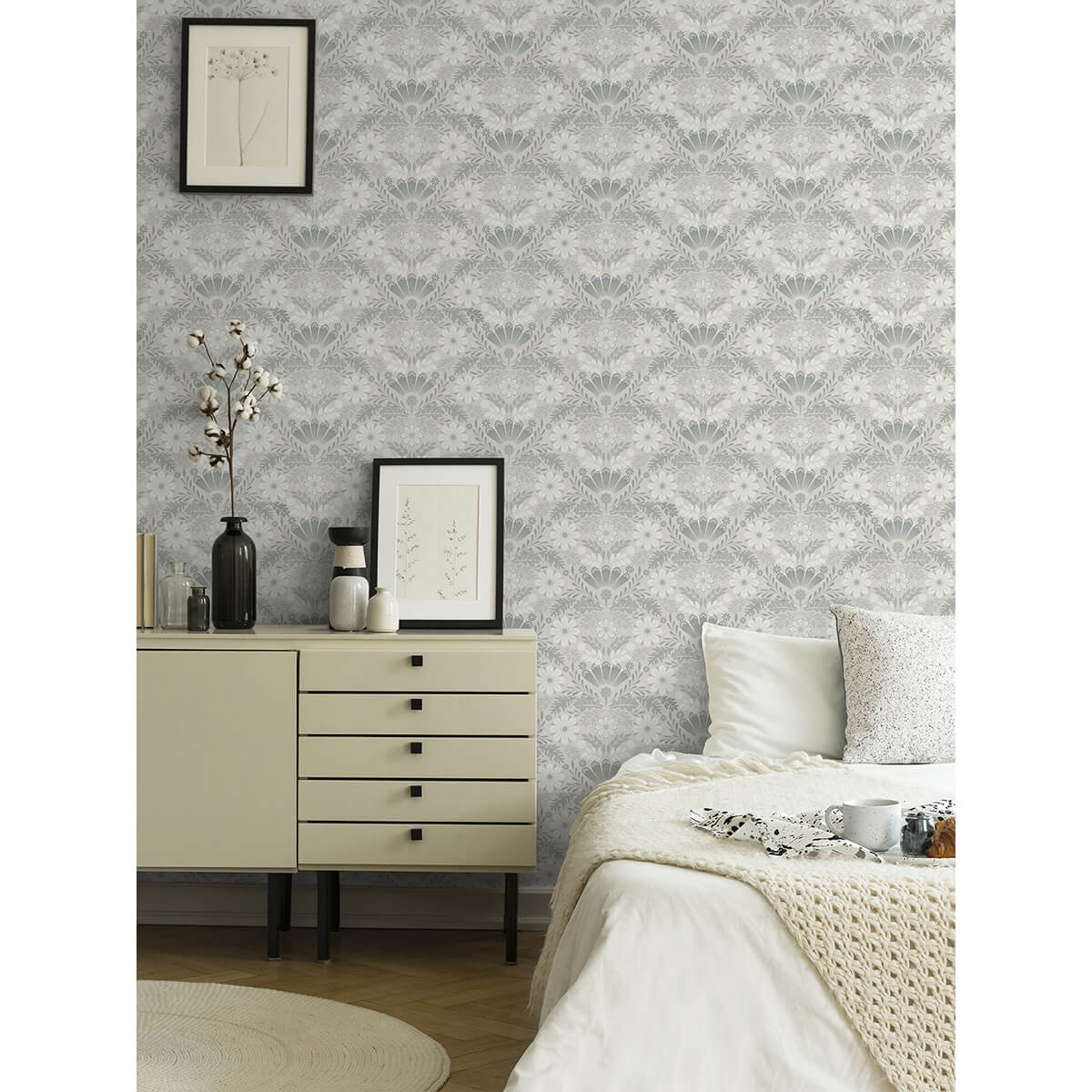 klockrike-light-grey-botanical-damask-wallpaper-york-wallcoverings-2999-24125 - York Wallcoverings Wallpaper