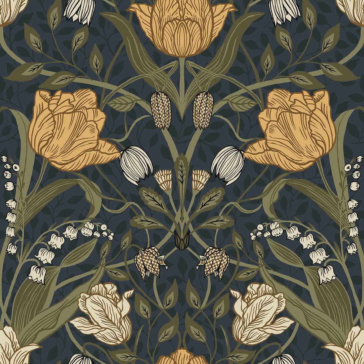 Filippa Navy Tulip Wallpaper - York Wallcoverings - 2999-44106