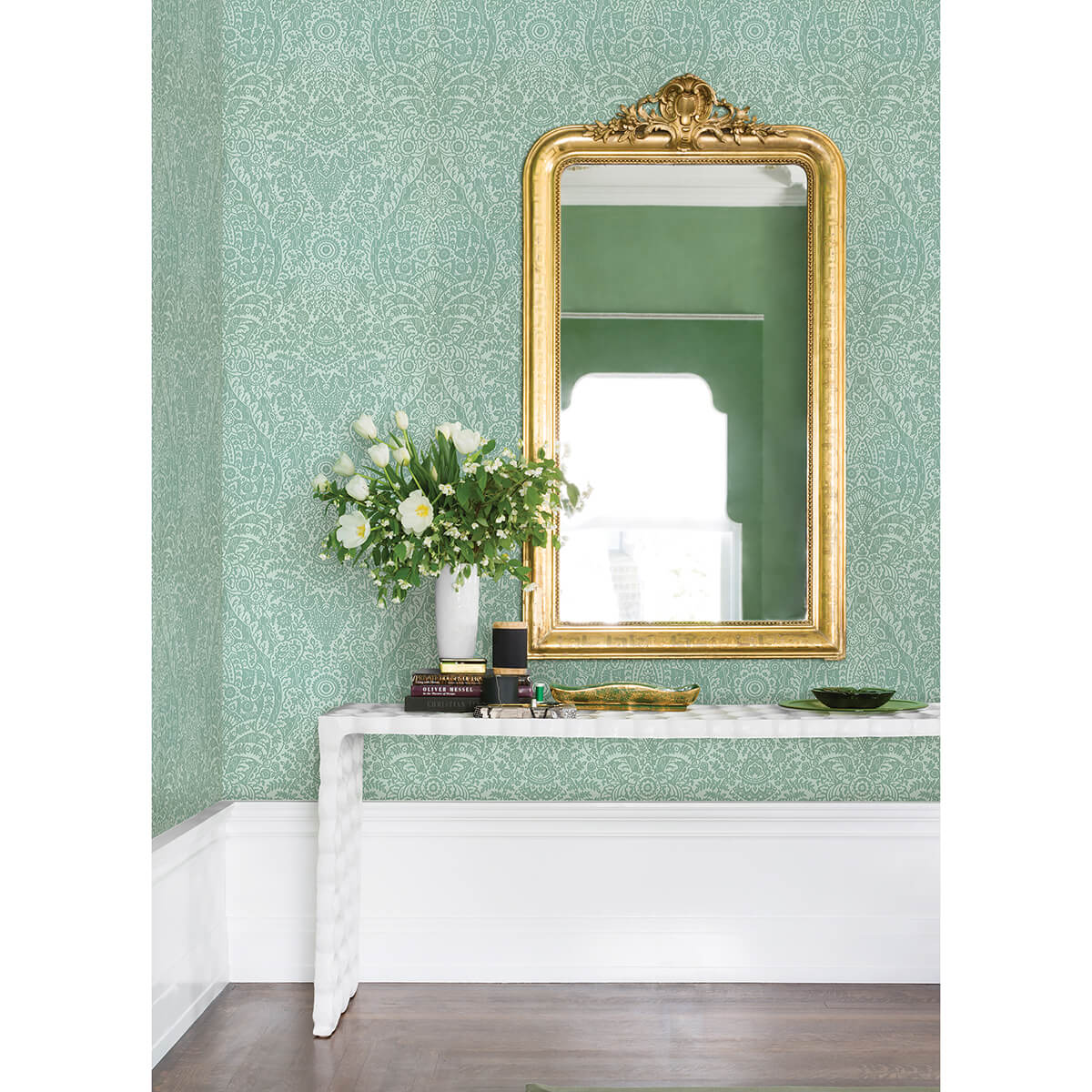 maris-mint-flock-damask-wallpaper-york-wallcoverings-2973-87369 - York Wallcoverings Papel pintado