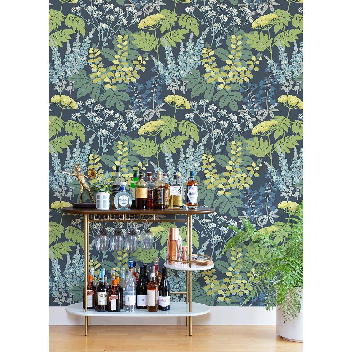 brie-dark-blue-forest-flowers-wallpaper-york-wallcoverings-2973-90001 - York Wallcoverings Wallpaper