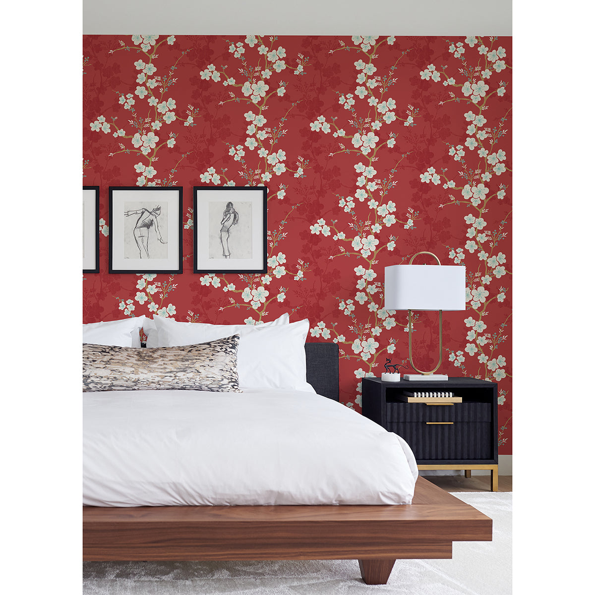 nicolette-red-floral-trail-wallpaper-york-wallcoverings-2973-90101 - York Wallcoverings Wallpaper