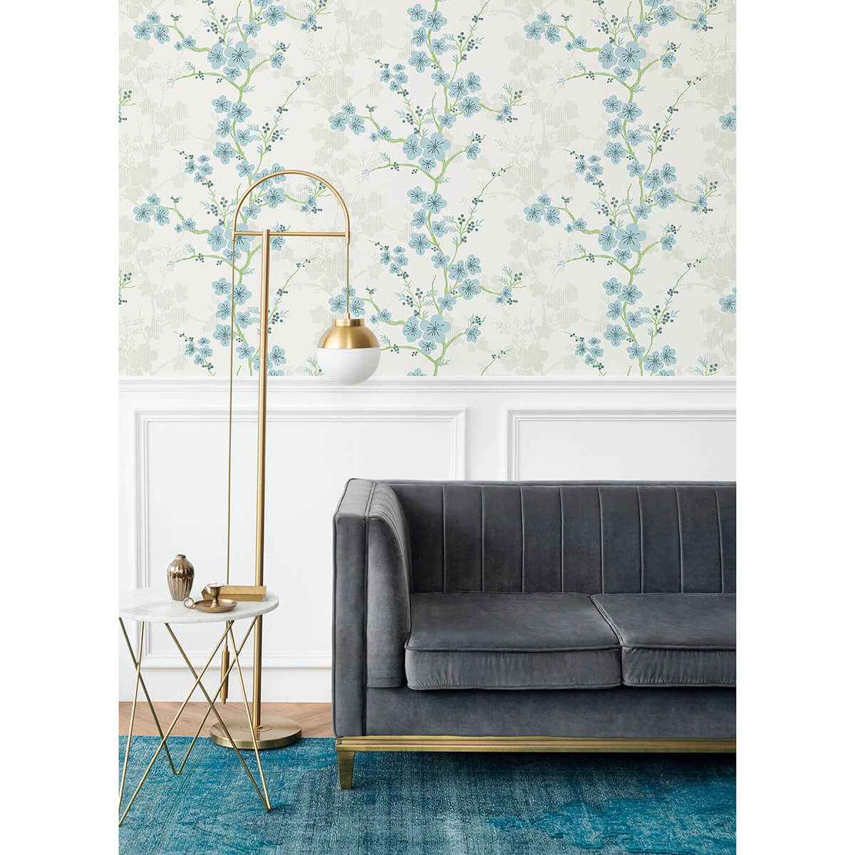 Nicolette Light Blue Floral Trail Wallpaper - York Wallcoverings - 2973-90107 - York Wallcoverings Wallpaper