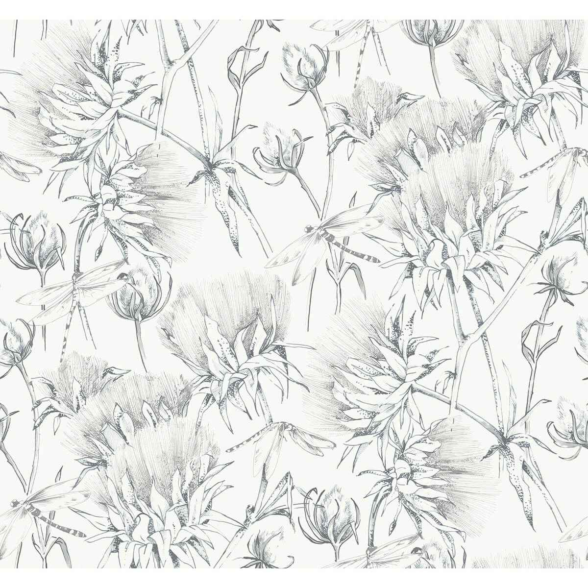 Mariell Grey Dragonfly Wallpaper - York Wallcoverings - 2973-90402