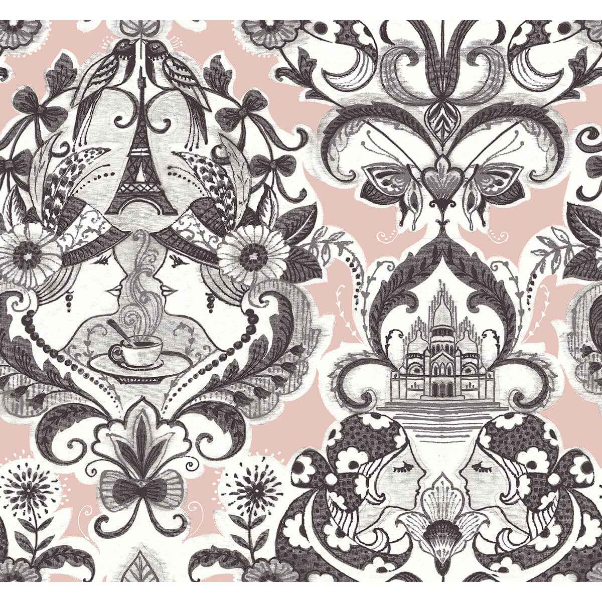 Sadie Blush Parisian Damask Wallpaper - York Wallcoverings - 2973-90884