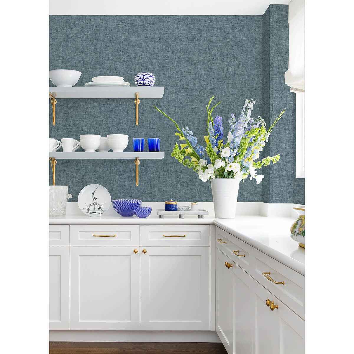 Bentley Navy Faux Linen Wallpaper - York Wallcoverings - 2973-90913 - York Wallcoverings Wallpaper