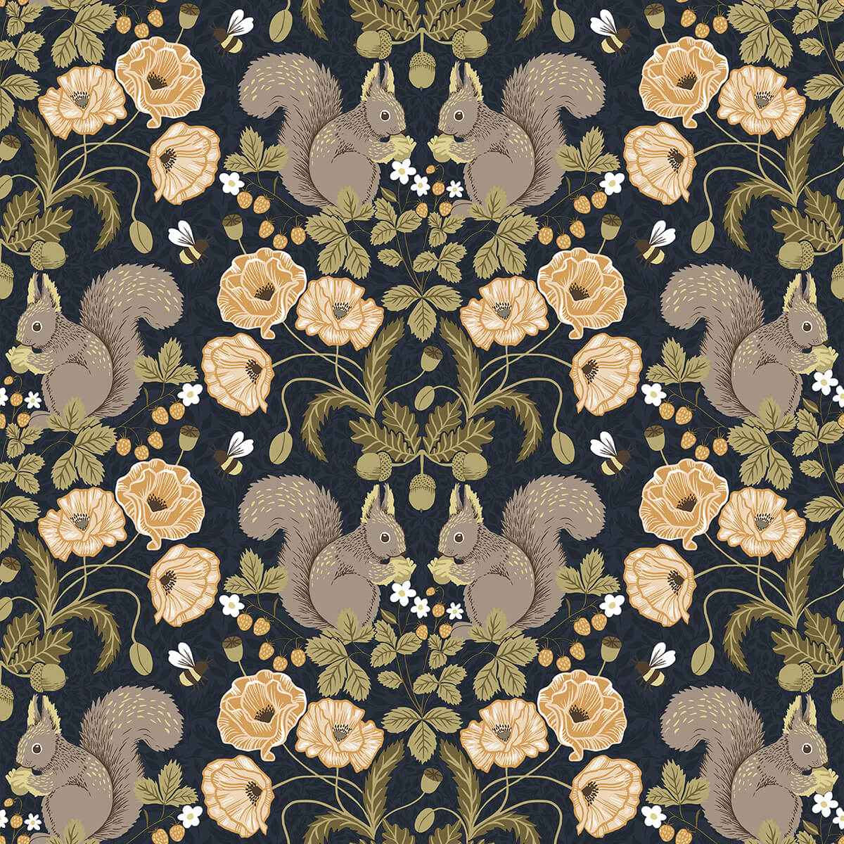 Kurre Dark Blue Woodland Damask Wallpaper - York Wallcoverings - 2999-44123 - York Wallcoverings Wallpaper