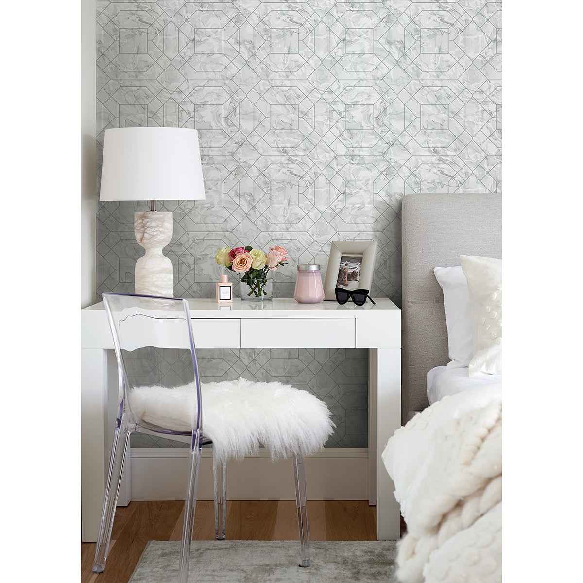 Silver Seraphina Peel & Stick Wallpaper - York Wallcoverings - RZS4532 - York Wallcoverings Wallpaper