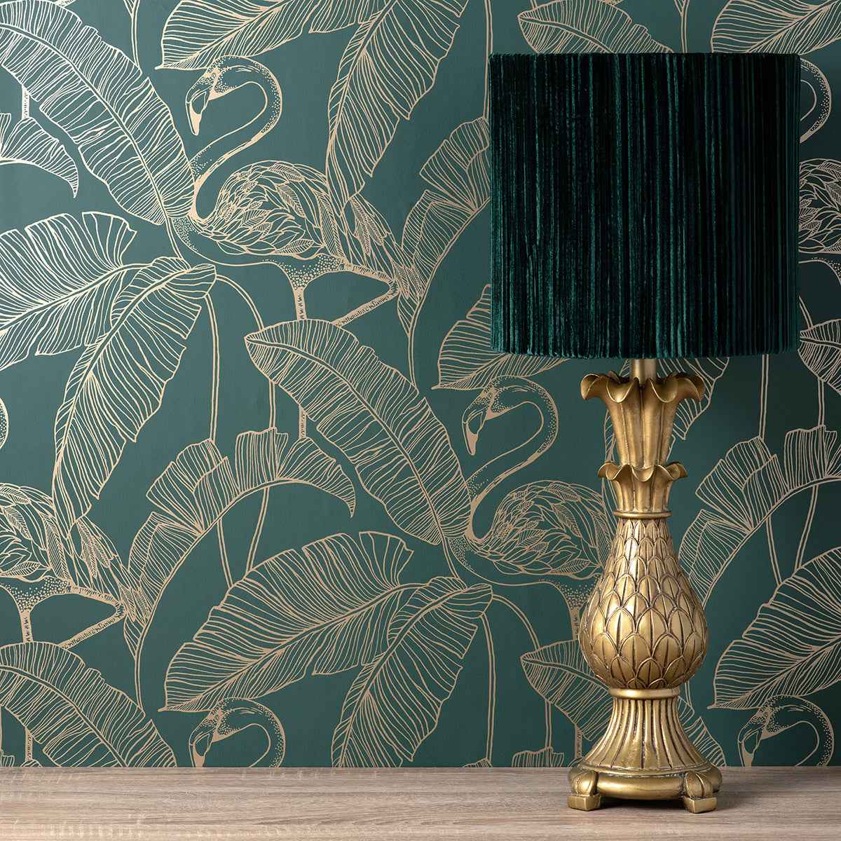 Mulholland Dark Green Flamingo Wallpaper - York Wallcoverings - FD42946 - York Wallcoverings Wallpaper