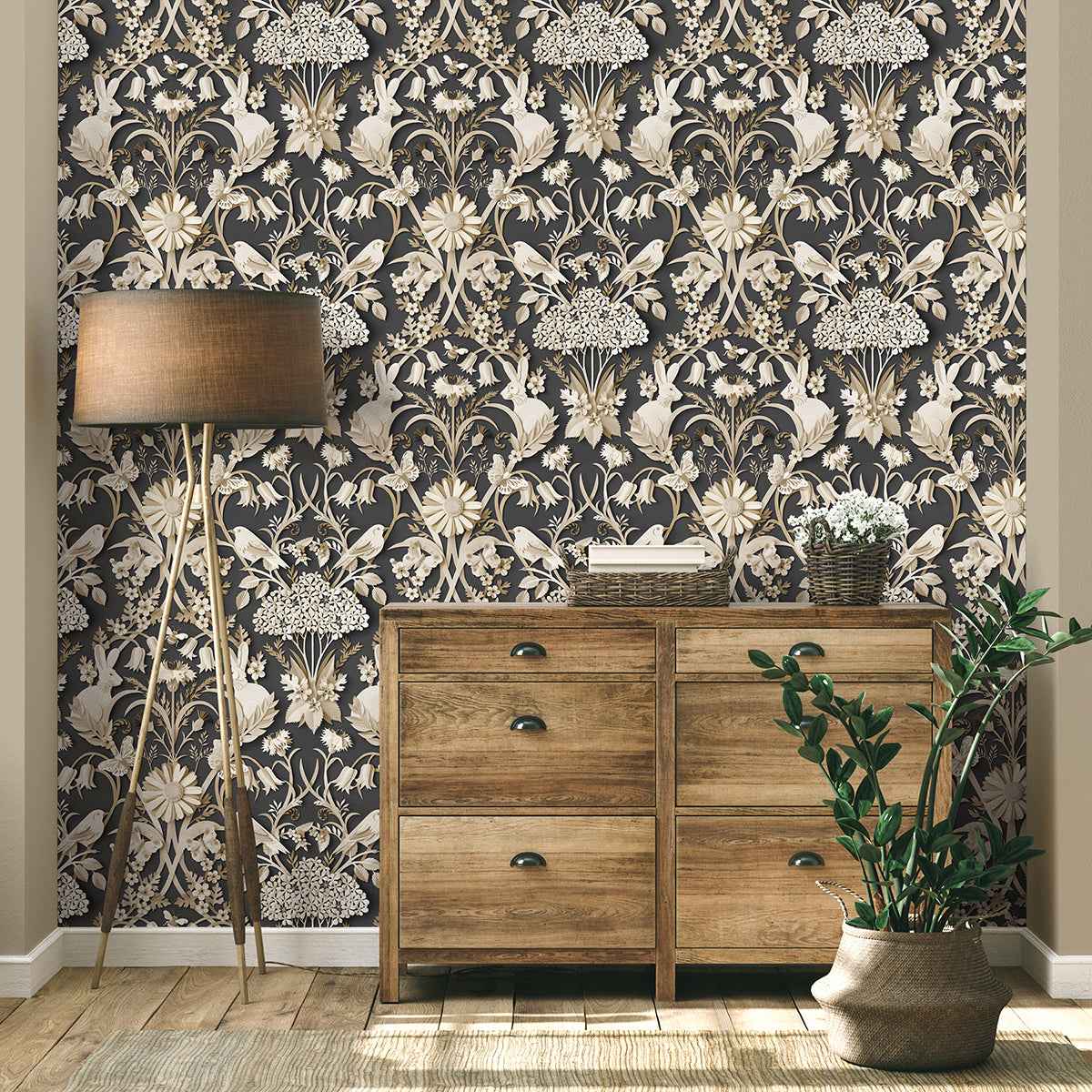 Fae Charcoal Woodland Wallpaper - York Wallcoverings - FD42948 - York Wallcoverings Wallpaper