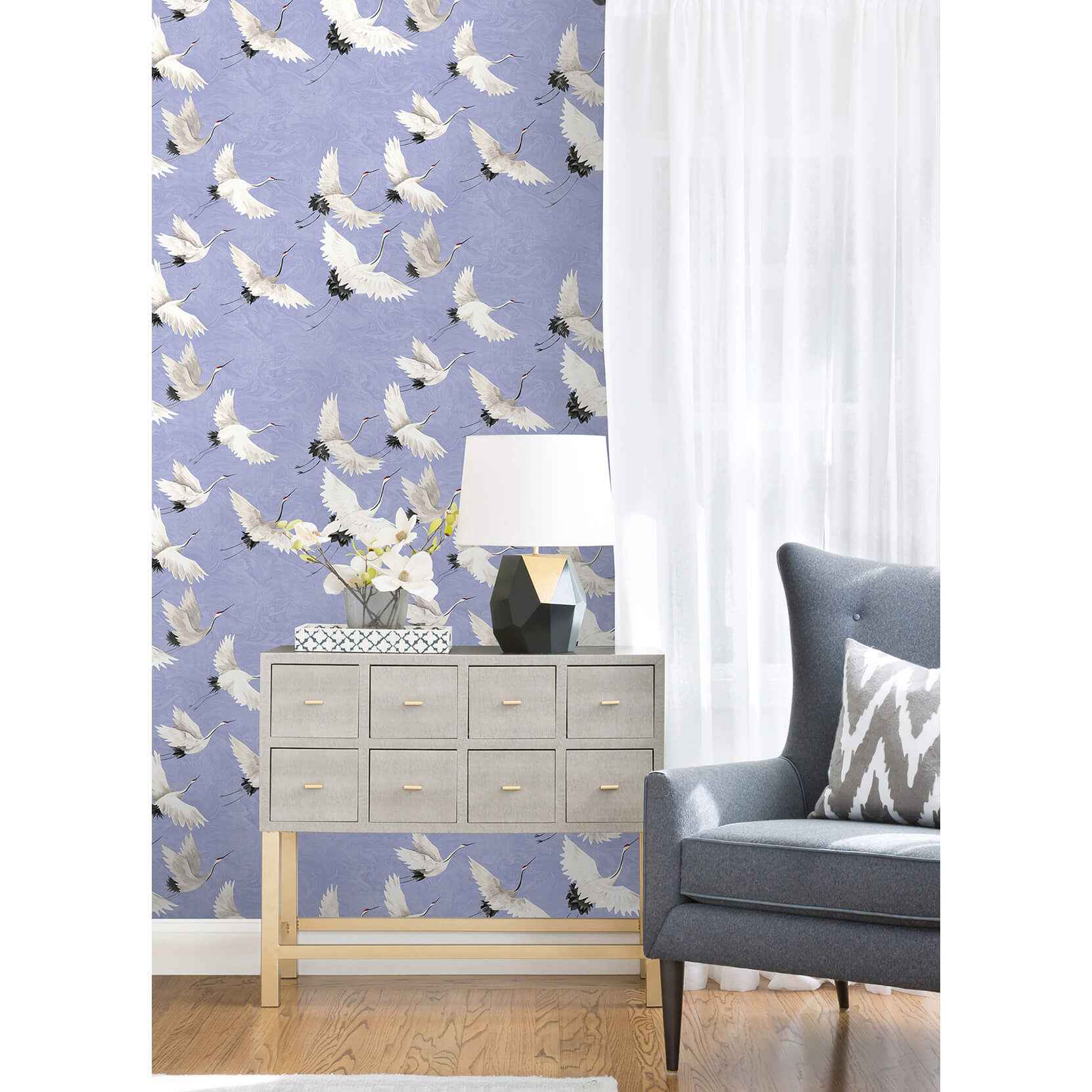 Hydrangea Halcyon Birds Peel and Stick Wallpaper - York Wallcoverings - NUS4622 - York Wallcoverings Wallpaper