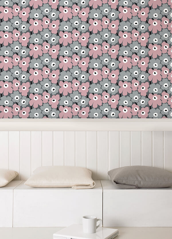 pink-pieni-unikko-peel-and-stick-wallpaper-york-wallcoverings-mks4491 - York Wallcoverings Wallpaper