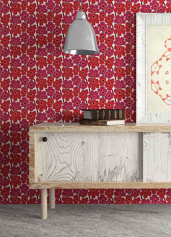 Red Pieni Unikko Peel & Stick Wallpaper - York Wallcoverings - MKS4492 - York Wallcoverings Wallpaper