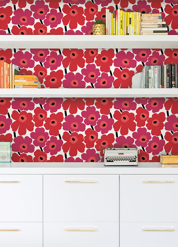 red-pieni-unikko-peel-and-stick-wallpaper-york-wallcoverings-mks4492 - York Wallcoverings Wallpaper
