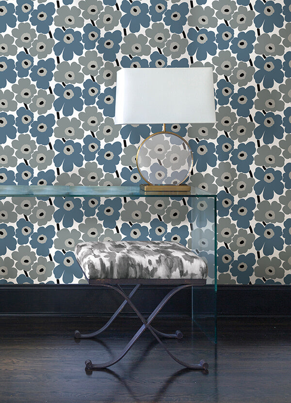 grey-pieni-unikko-peel-and-stick-wallpaper-york-wallcoverings-mks4493 - York Wallcoverings Wallpaper