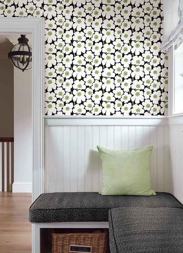 Black Pieni Unikko Peel and Stick Wallpaper - York Wallcoverings - MKS4494 - York Wallcoverings Wallpaper