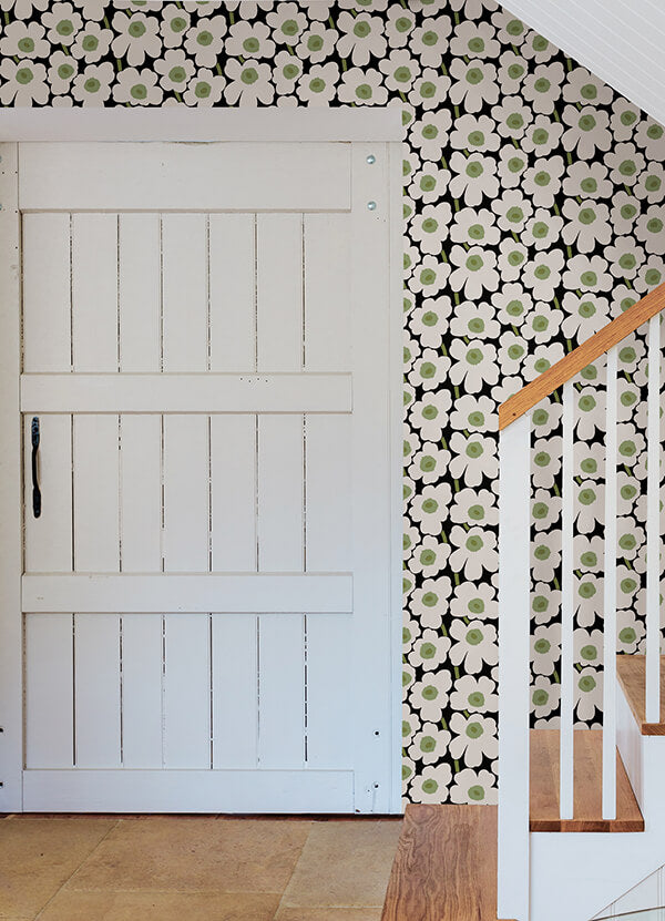 black-pieni-unikko-peel-and-stick-wallpaper-york-wallcoverings-mks4494 - York Wallcoverings Wallpaper