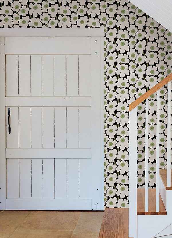 Black Pieni Unikko Peel and Stick Wallpaper - York Wallcoverings - MKS4494 - York Wallcoverings Wallpaper