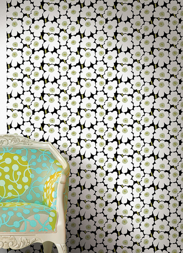 black-pieni-unikko-peel-and-stick-wallpaper-york-wallcoverings-mks4494 - York Wallcoverings Wallpaper