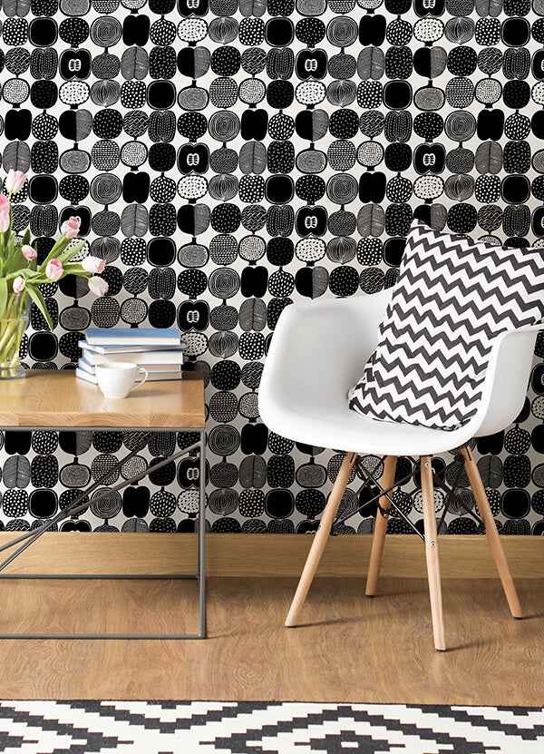 Black and White Kompotti Peel and Stick Wallpaper - York Wallcoverings - MKS4501 - York Wallcoverings Wallpaper