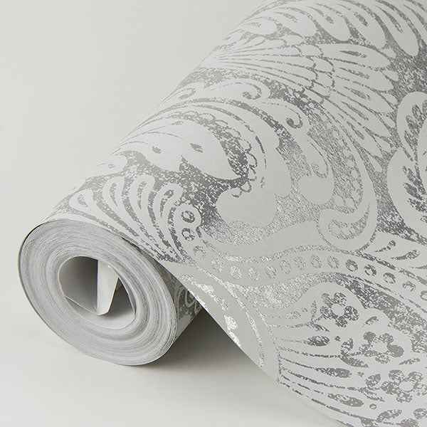 Artemis Platinum Damask Wallpaper - York Wallcoverings - 2976-86444 - York Wallcoverings Wallpaper
