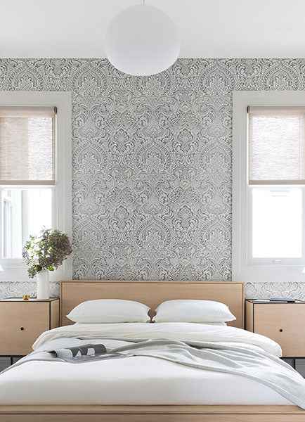 Artemis Platinum Damask Wallpaper - York Wallcoverings - 2976-86444 - York Wallcoverings Wallpaper