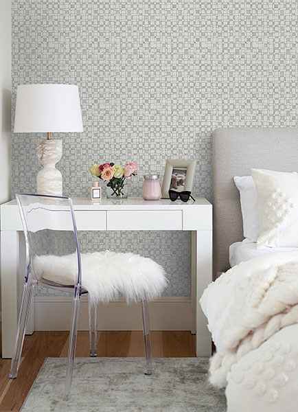 Sarni Platinum Grid Wallpaper - York Wallcoverings - 2976-86532 - York Wallcoverings Wallpaper