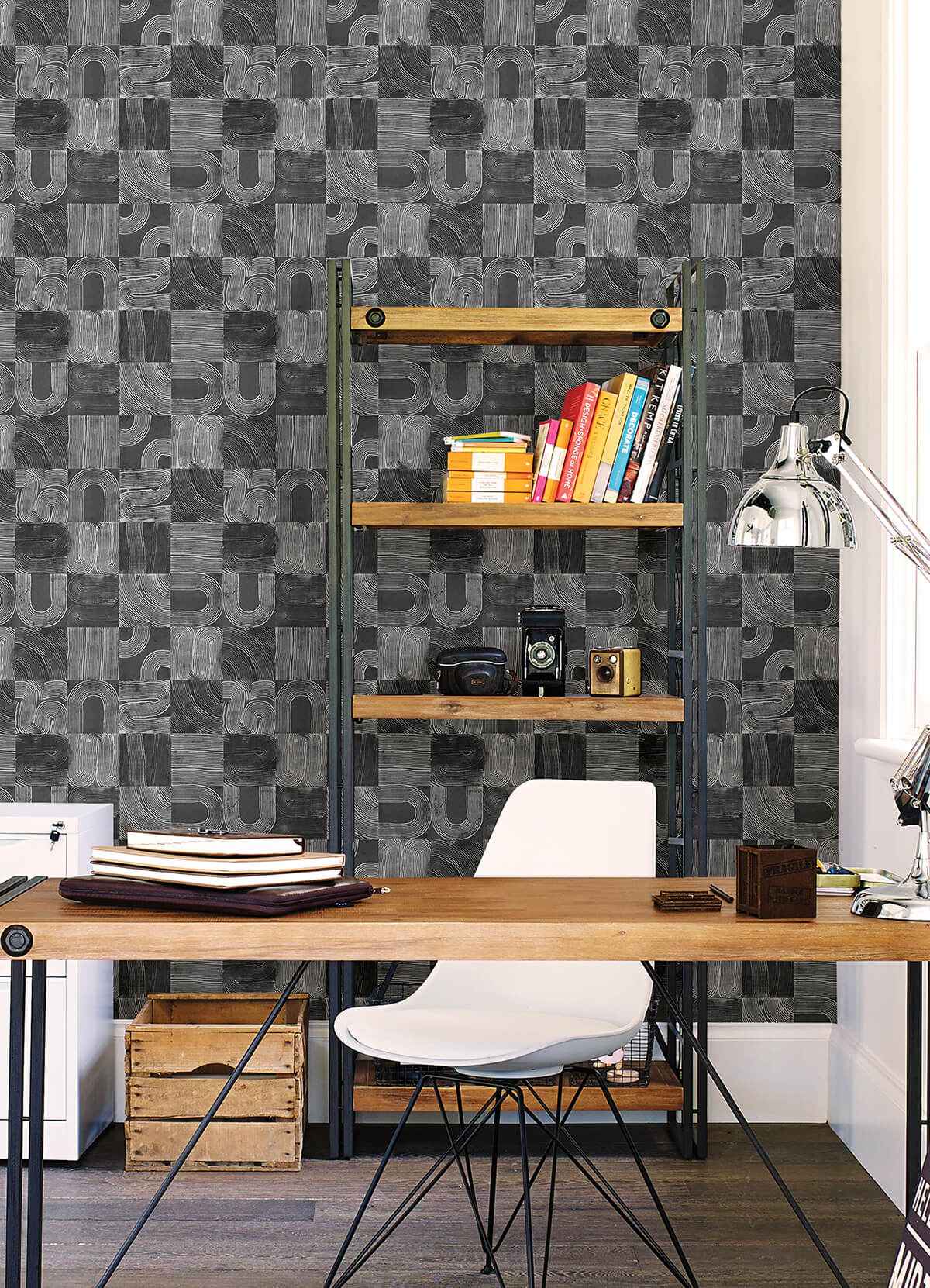Black Vaughn Geometric Peel and Stick Wallpaper - York Wallcoverings - NUS4629 - York Wallcoverings Wallpaper