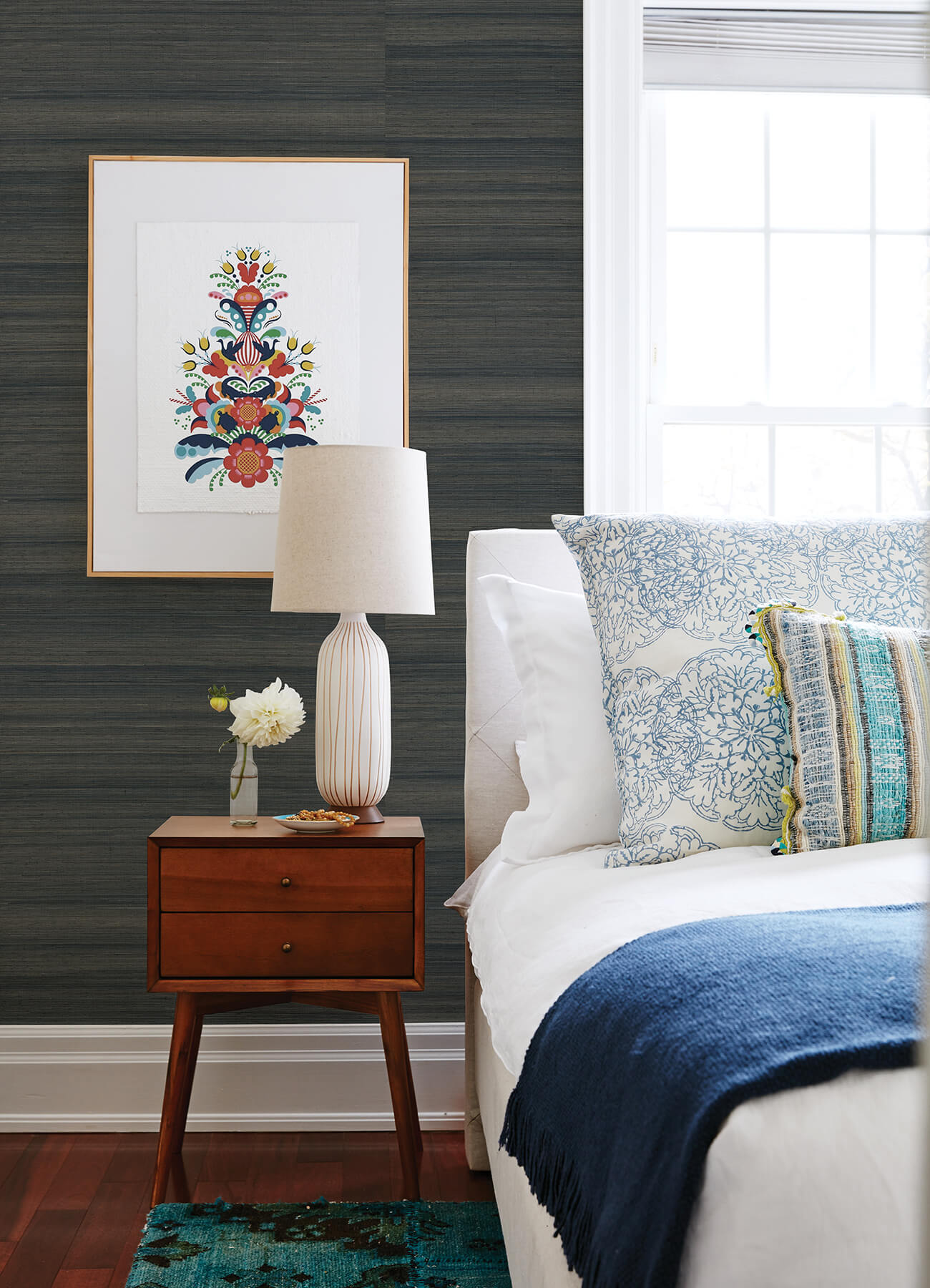 mai-indigo-grasscloth-wallpaper-york-wallcoverings-2923-86104 - York Wallcoverings Wallpaper
